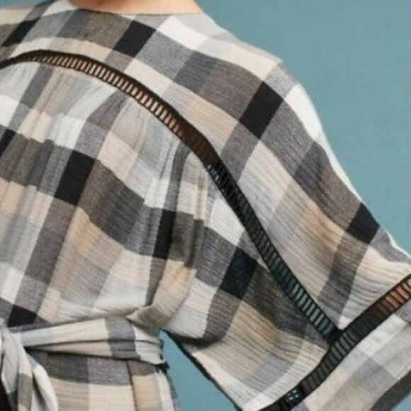 Anthropologie Maeve Buffalo Plaid Mini Dress / Kimono Tunic with Belt Tie Waist - Picture 5 of 16